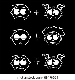 set of cartoon boy and girl facial expressions