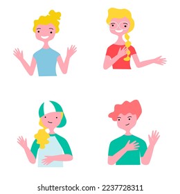 Set of cartoon boy and girls, Happy kid 's character. Modern flat vector illustration.