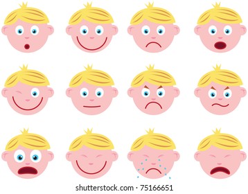 Set of cartoon boy  with various emotions and gestures, vector