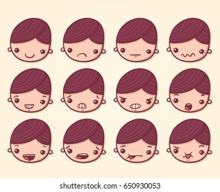 Set of cartoon boys with different expressions