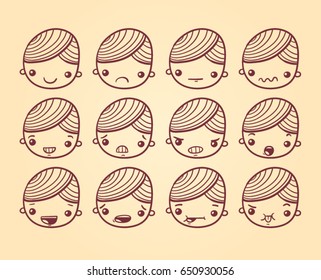Set of cartoon boys with different expressions