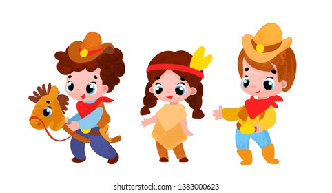 Set cartoon boys wearing different costumes