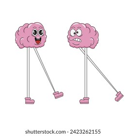 Establece el personaje del cerebro de caricatura en el moderno estilo de manguera de goma aislado fondo blanco. Emoticono de salud mental Groovy. Ilustración vectorial para la web y diseño de la impresión de camisetas. EPS de trazo editable 10 