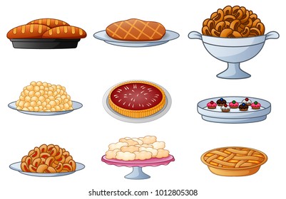 Set of cartoon bread isolated on white background