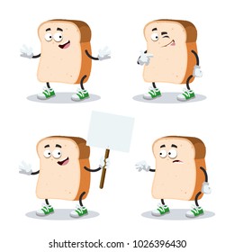 set of cartoon bread slice mascot on white background