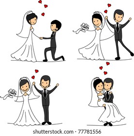 Set cartoon bride and groom