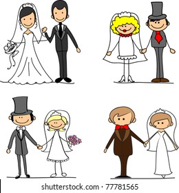 Set cartoon bride and groom