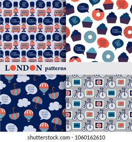 set of cartoon british patterns