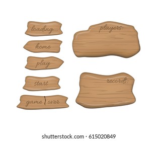 Set of cartoon brown wooden signboards and arrows. Can use for game design or animation.