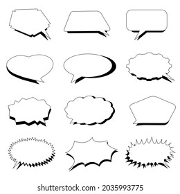 set of cartoon bubbles and empty elements speech bubble text chat box text box doodle balloon cartoon outline