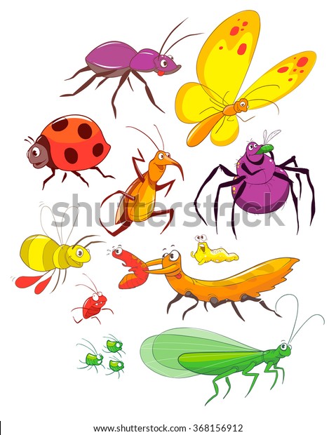 Download Set Cartoon Bugs Insects Funny Friendly Stock Vector Royalty Free 368156912