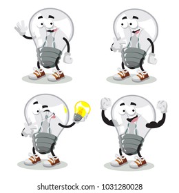 set of cartoon bulb mascot on white background