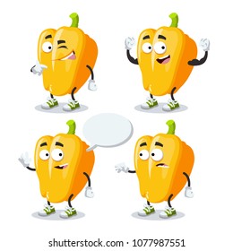 set of cartoon bulgarian bell pepper mascot on white background