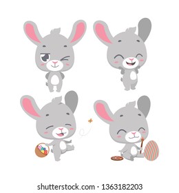 Set of cartoon bunny mascot poses