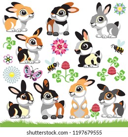 Set Cartoon Bunny Rabbit Different Colors Stock Vector (Royalty Free ...