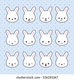 Set Cartoon Bunny Stickers Funny Kawaii Stock Vector (Royalty Free ...