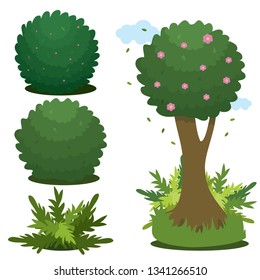 Set of cartoon bushes on a white background. Can be used as tree crowns.