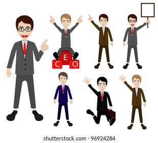 Set of cartoon business man. Vector template for design work