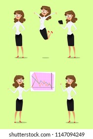 Set of cartoon business woman showing different gestures Vector design illustration.