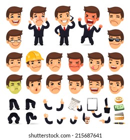 Set of Cartoon Businessman Character for Your Design or Animation. Isolated on White Background. Clipping paths included in additional jpg format.