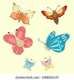 Set of cartoon butterflies