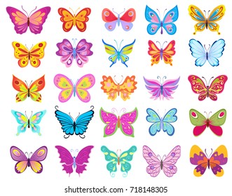set of cartoon butterflies. vector