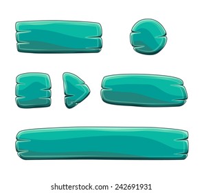 Set of cartoon buttons with different shapes, vector gui elements