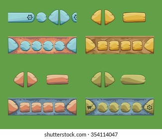 Set of cartoon buttons with different shapes, vector gui elements