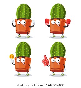 set of cartoon cactus plant in a pot character mascot on white background