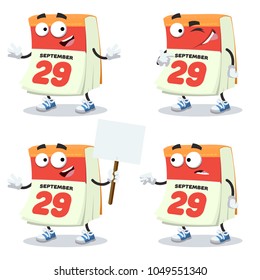 set of cartoon calendar mascot on white background