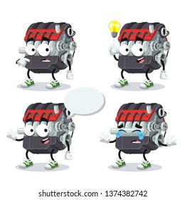 set of cartoon car internal combustion engine character mascot on white background