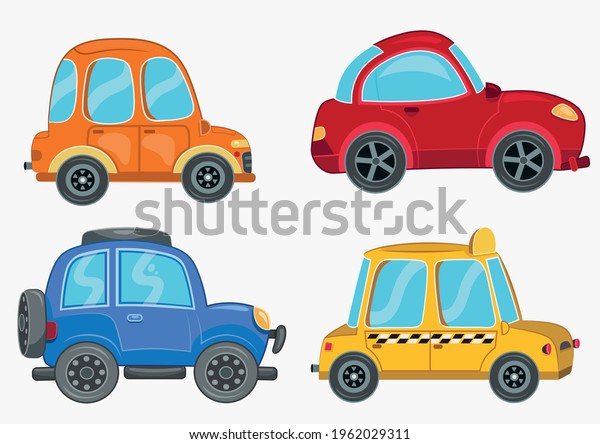 A Set Of\
Cartoon Car Vector\
Illustrations.\
