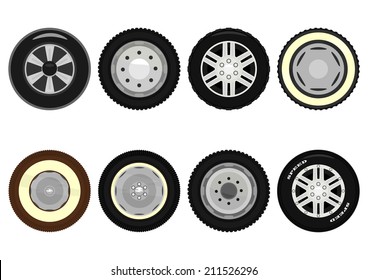 Set of cartoon car wheels. Vector 