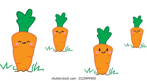 Set of cartoon carrot icons isolated in the ground on a white background vector illustration