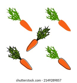 Juego de zanahorias de dibujos animados. Ilustraciones vectoriales aisladas en fondo blanco.