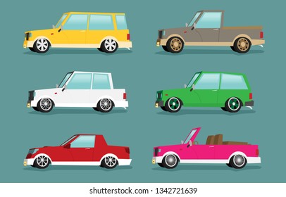 Set of cartoon cars. Flat vector.