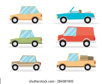 Set of cartoon cars. Flat vector.