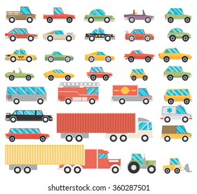 Set of cartoon cars. Flat vector.