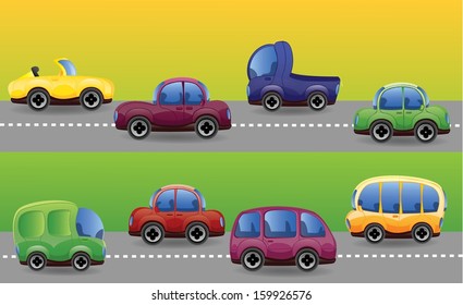 Set of cartoon cars - vector 