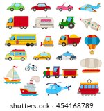 set of cartoon cars, vehicles, other transportation on white. vector illustration