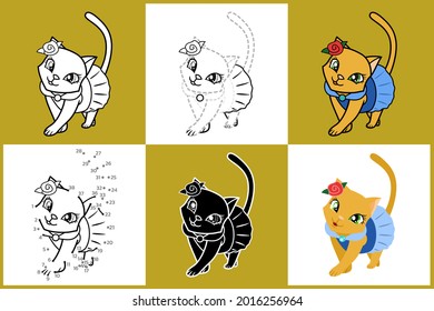 Set of cartoon CAT in 6 styles, Vector illustration