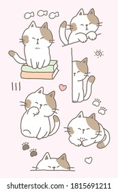Set of Cartoon Cat Characters. Vector Illustration of Funny Cartoon Cats on Isolated Background.