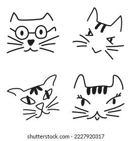 Set of Cartoon cat face