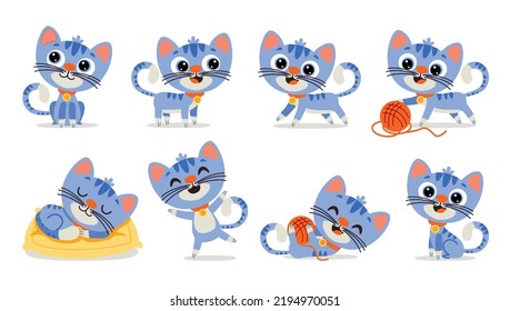 Set Of Cartoon Cat Poses