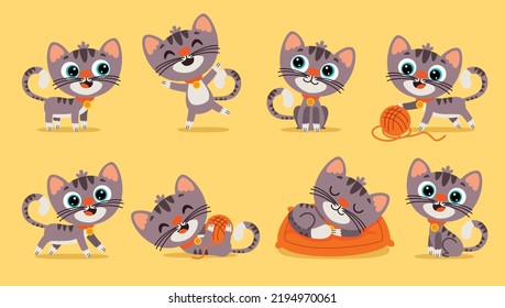 Set Of Cartoon Cat Poses