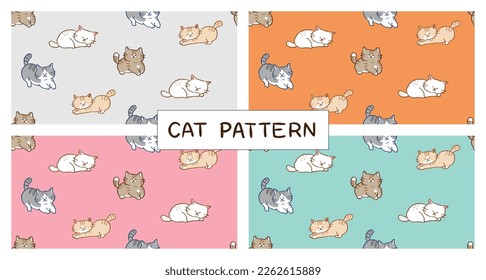 Set of Cartoon Cat Seamless Patterns on Several Color Backgrounds