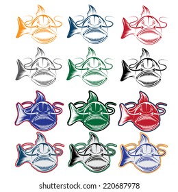 set of cartoon catfish mascot