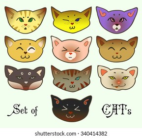 Set of cartoon cats.
