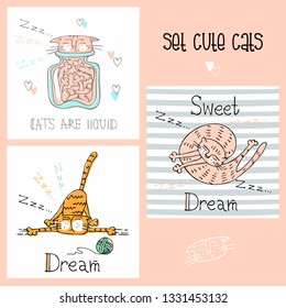 Set of cartoon cats in a cute style. Vector.