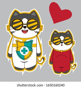 set of cartoon cats gray isolated,  cartoon cat doctors